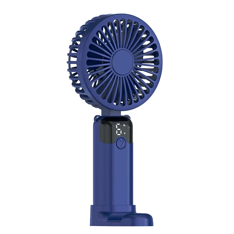 Portable Handheld Mini Fan Rechargeable 6 Speeds Power Display Wearable Foldable for Indoor Outdoor Travel Camping Car Use